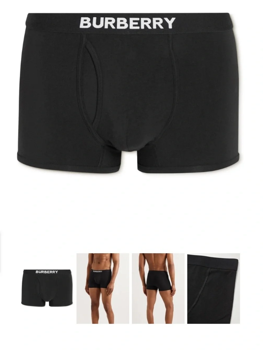 Burberry Black Men’s Cotton Stretch Boxer Briefs with Logo Waistband